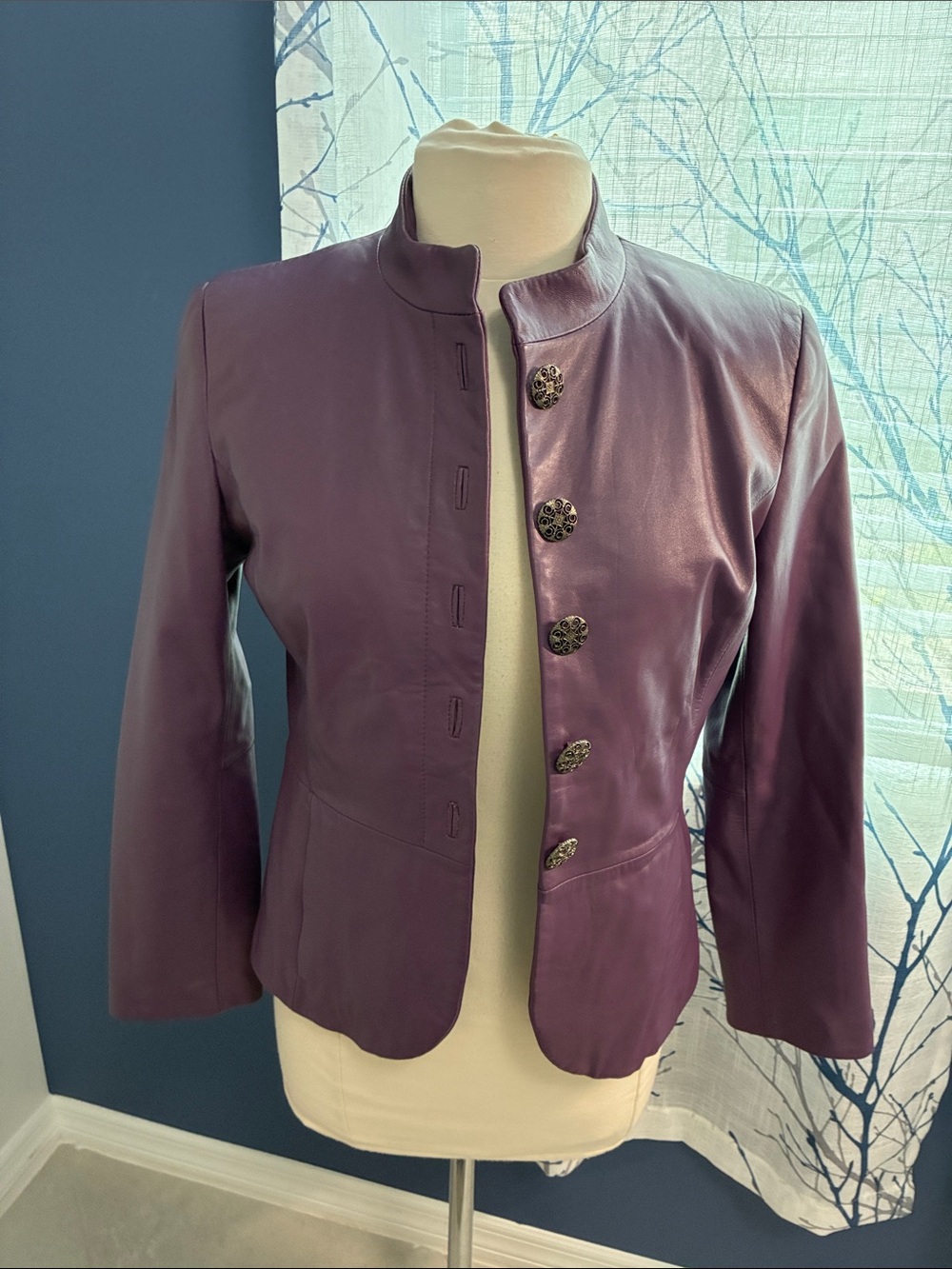 Pamela McCoy Purple Women’s Leather Button-Up Jacket